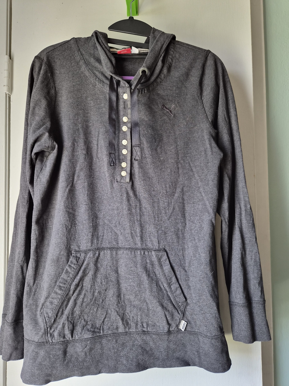 Puma - Charcoal Gray Hooded Pullover w Ribbon Ties - Womens M